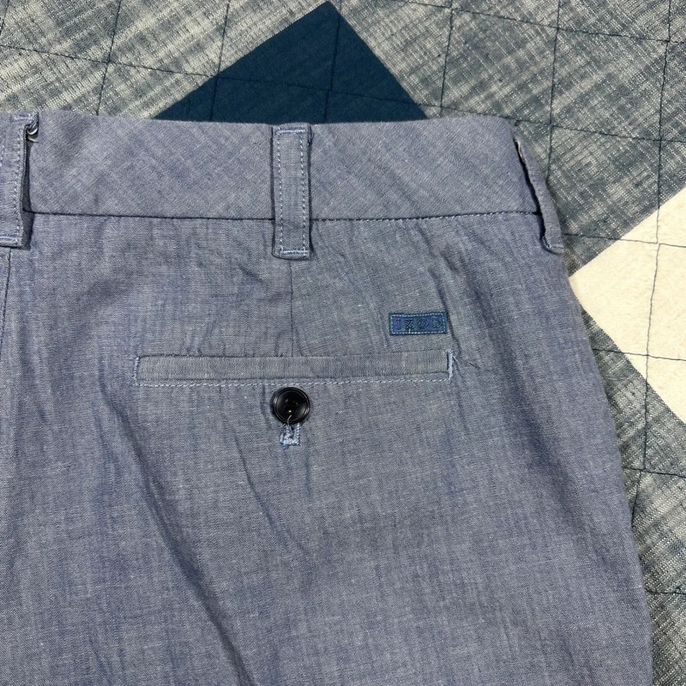 IZOD Mens Lightweight Chambray Pants Stretch Straight Leg Blue 34x30